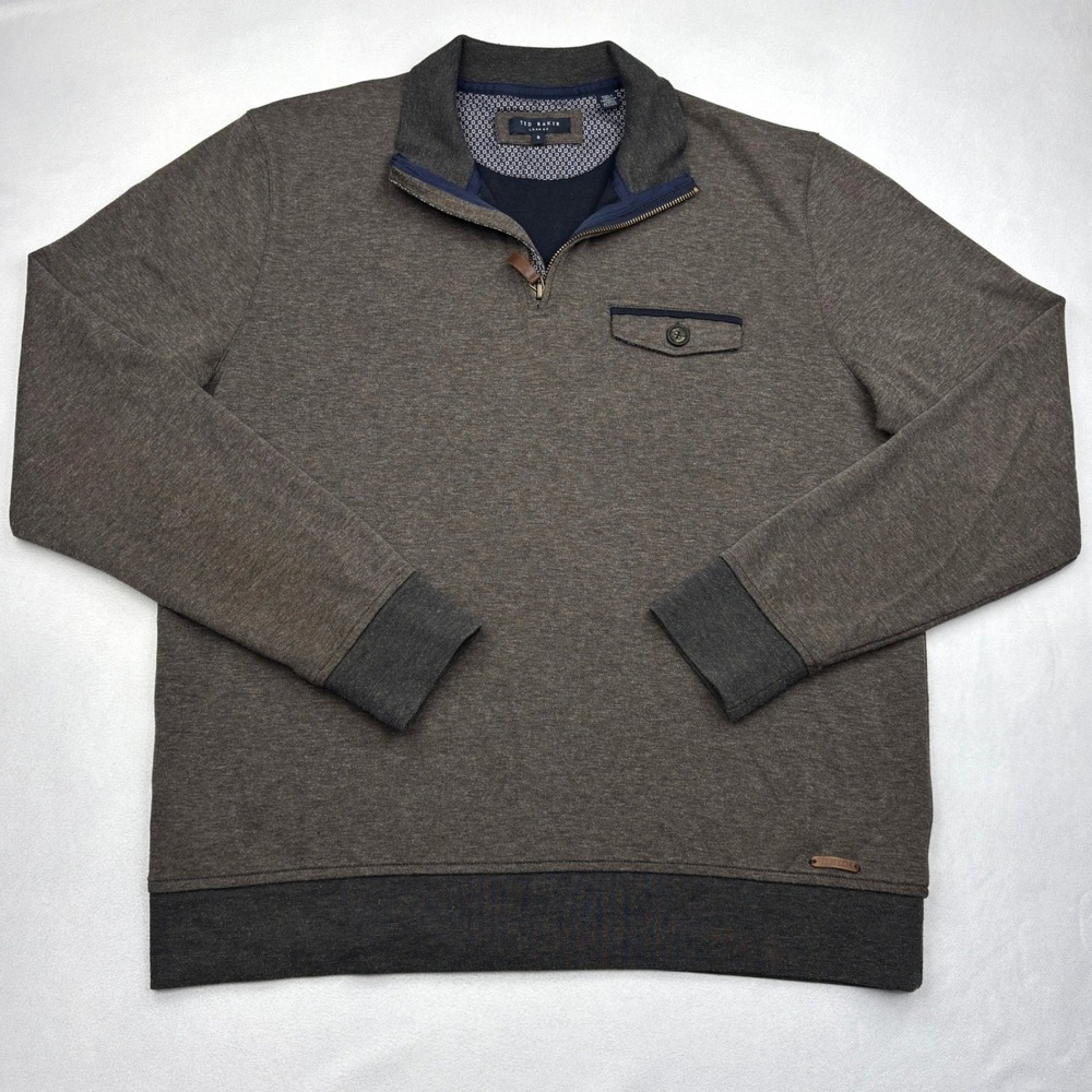 Ted Baker Newbevy Quarter Zip Pullover Sweater Brown Heather Mens Size 5 XL